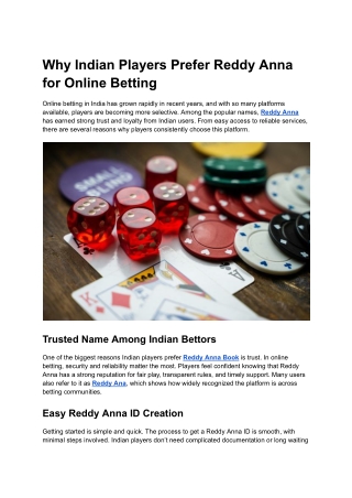 Why Indian Players Prefer Reddy Anna for Online Betting