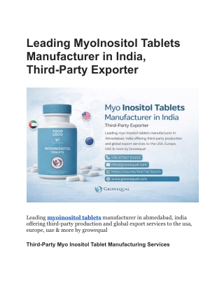 Leading MyoInositol Tablets Manufacturer in India, Third-Party Exporter