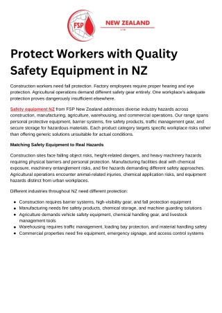 Protect Workers with Quality Safety Equipment in NZ