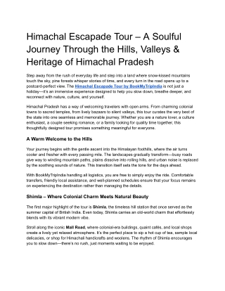 Himachal Escapade Tour – A Soulful Journey Through the Hills, Valleys & Heritage of Himachal Pradesh