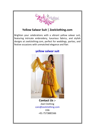 Yellow Salwar Suit  Zeelclothing.com