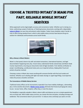 Choose a Trusted Notary in Miami for Fast, Reliable Mobile Notary Services
