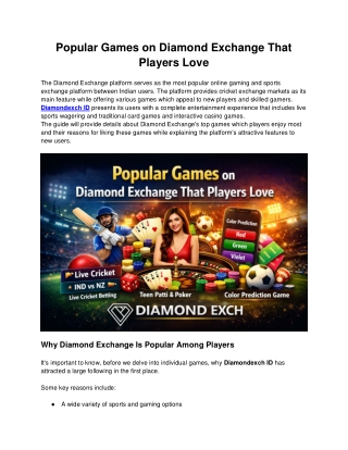 Popular Games on Diamond Exchange That Players Love