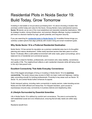 Residential Plots in Noida Sector 19_ Build Today, Grow Tomorrow