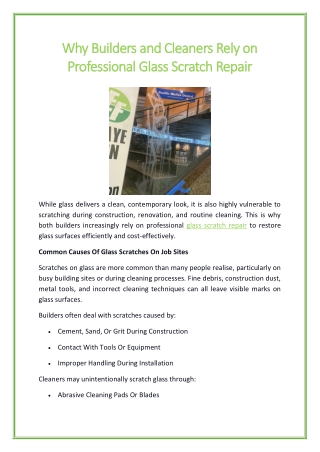 Why Builders and Cleaners Rely on Professional Glass Scratch Repair
