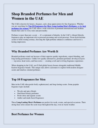 Shop Branded Perfumes for Men and Women in the UAE