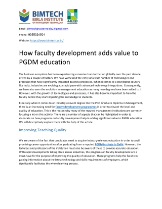 How faculty development adds value to PGDM education