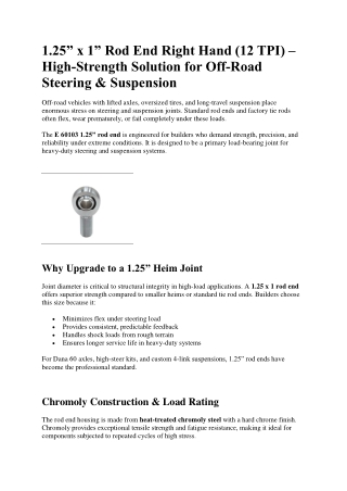 1.25” x 1” Rod End Right Hand (12 TPI) – High-Strength Solution for Off-Road Steering & Suspension