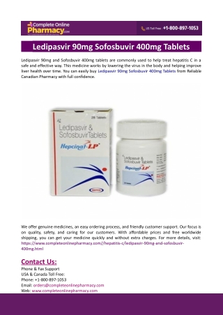 Ledipasvir 90mg Sofosbuvir 400mg Tablets