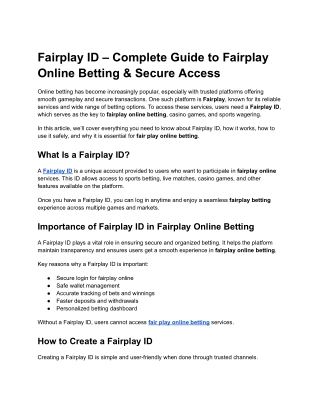 Fairplay ID – Complete Guide to Fairplay Online Betting & Secure Access