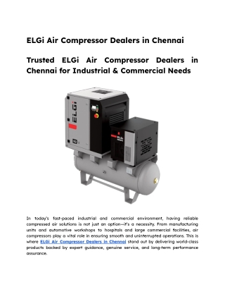 Trusted ELGi Air Compressor Dealers in Chennai for Industrial & Commercial Needs