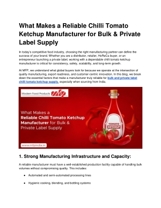 What Makes a Reliable Chilli Tomato Ketchup Manufacturer for Bulk & Private Label Supply