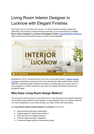 Living Room Interior Designer in Lucknow with Elegant Finishes