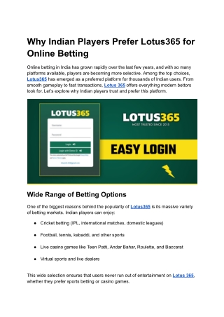 Why Indian Players Prefer Lotus365 for Online Betting