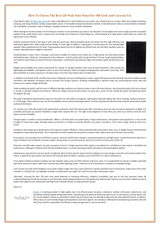 How To Choose The Best 120 Watt Solar Panel For Off-Grid And Caravan Use