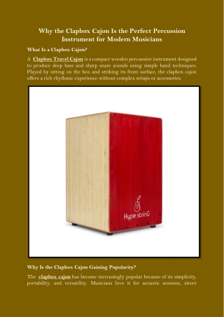 Why the Clapbox Cajon Is the Perfect Percussion Instrument for Modern Musicians