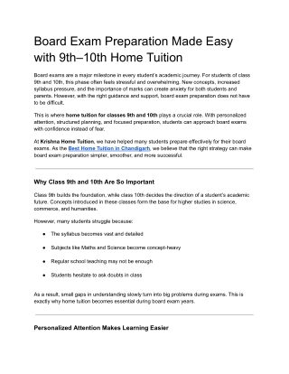Board Exam Preparation Made Easy with 9th–10th Home Tuition