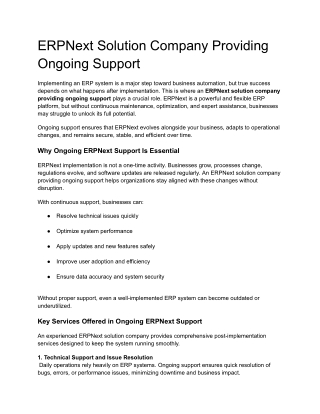ERPNext Solution Company Providing Ongoing Support