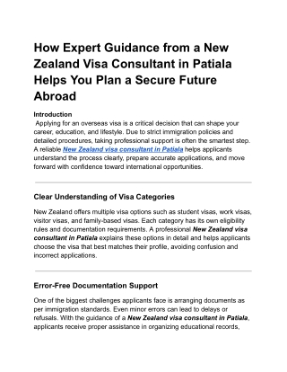 New Zealand Visa Consultant in Patiala for Secure & Well-Planned Future Abroad