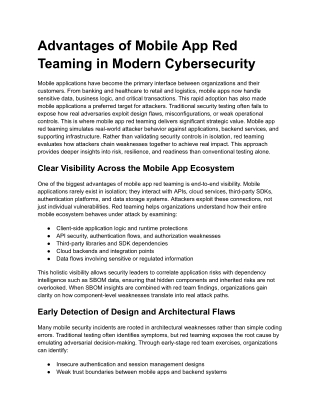 Advantages of Mobile App Red Teaming in Modern Cybersecurity