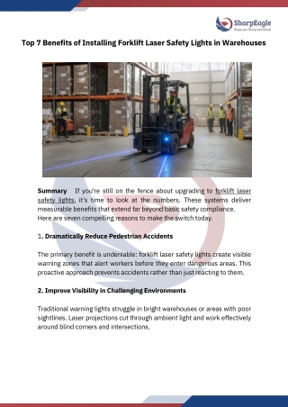 7 Key Benefits of Forklift Laser Safety Lights | SharpEagle Technology