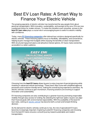 Best EV Loan Rates A Smart Way to Finance Your Electric Vehicle ppt file