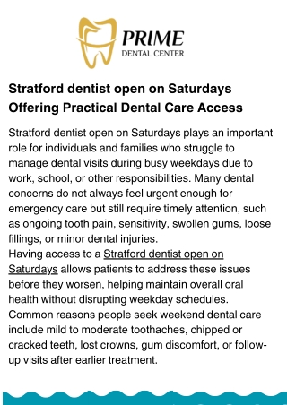 Stratford dentist open on Saturdays Supporting Weekend Oral Care Needs