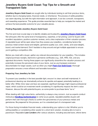 Jewellery Buyers Gold Coast Top Tips for a Smooth and Transparent Sale