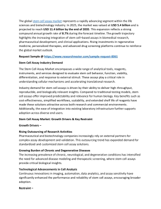 Stem Cell Assay Market Size, Regional Status and Outlook 2026-2035
