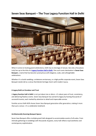 Seven Seas Banquet – The True Legacy Function Hall in Delhi