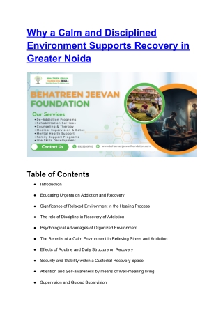 Why a Calm and Disciplined Environment Supports Recovery in Greater Noida