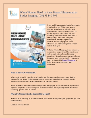 When Women Need to Have Breast Ultrasound at Butler Imaging. (08) 9544 3999