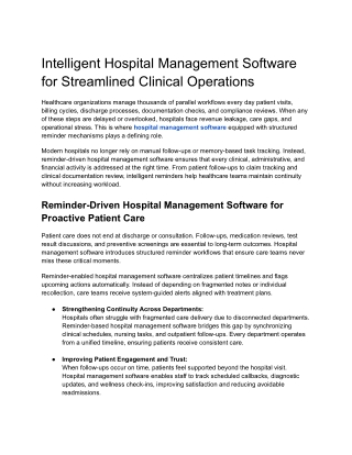 Intelligent Hospital Management Software for Streamlined Clinical Operations