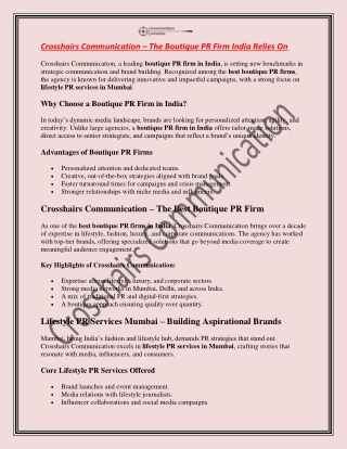 Crosshairs Communication – The Boutique PR Firm India Relies On