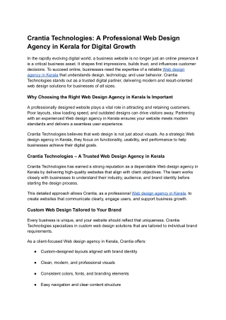 Crantia Technologies_ A Professional Web Design Agency in Kerala for Digital Growth