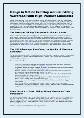 Design in Motion Crafting Seamless Sliding Wardrobes with High-Pressure Laminates