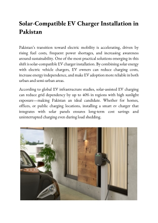 Solar-Compatible EV Charger Installation in Pakistan