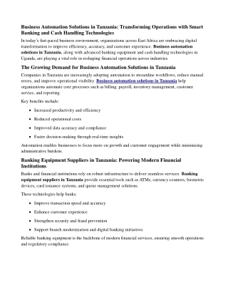 Business Automation Solutions in Tanzania Transforming Operations with Smart Banking and Cash Handling Technologies