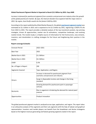 Pearlescent Pigment Market Report 2026 | Business Expansion, Key Drivers & Trend
