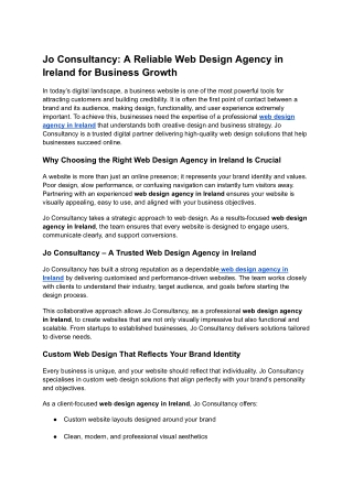 Jo Consultancy_ A Reliable Web Design Agency in Ireland for Business Growth