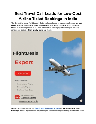 Best Travel Call Leads for Low-Cost Airline Ticket Bookings in India