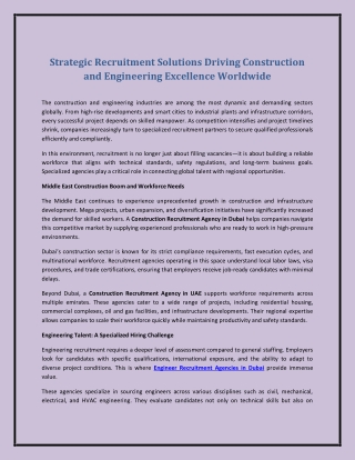 Strategic Recruitment Solutions Driving Construction and Engineering Excellence