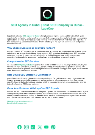 SEO Agency in Dubai | Best SEO Company in Dubai – LapaOne