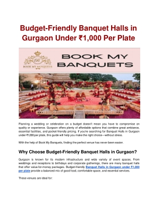 Top Banquet Halls in Gurgaon for Every Occasion | BookMyBanquets