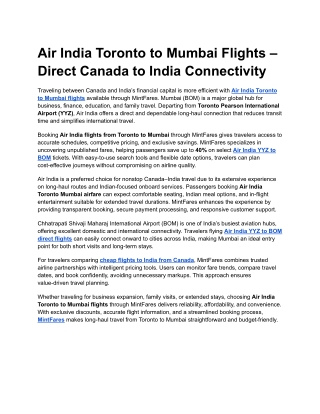 Book Air India Flights YYZ to BOM Online