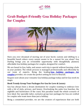 Grab Budget-Friendly Goa Holiday Packages for Couples