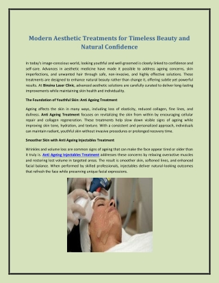 Modern Aesthetic Treatments for Timeless Beauty and Natural Confidence