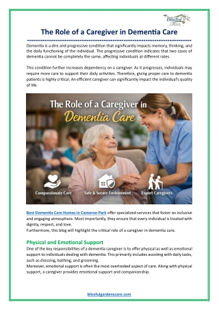 The Role of a Caregiver in Dementia Care