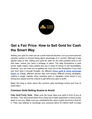 Get a Fair Price_ How to Sell Gold for Cash the Smart Way