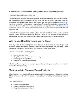 A Real-World Look at Modern Vaping Habits and Everyday Enjoyment